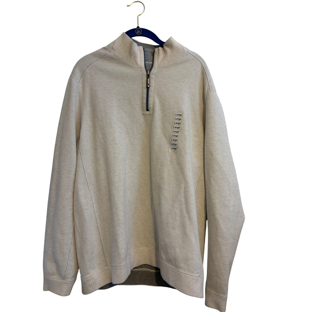 Tommy Bahama Reversible Quarter Zip Pullover Mens Large Heather Grey Cream